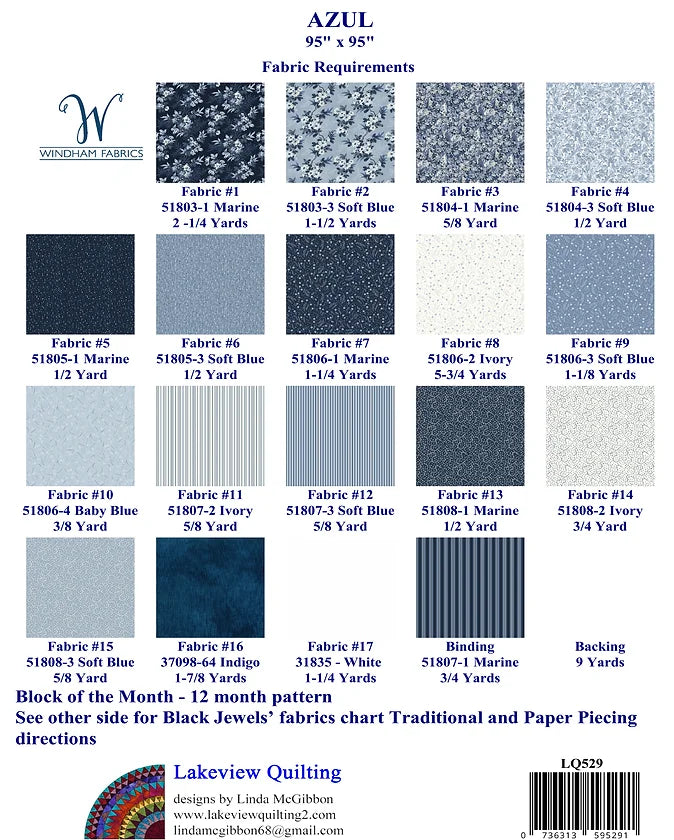 Back of the Azul BOM Downloadable Pattern by Lakeview Quilting