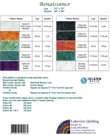 Back of the Renaissance Downloadable Pattern by Lakeview Quilting