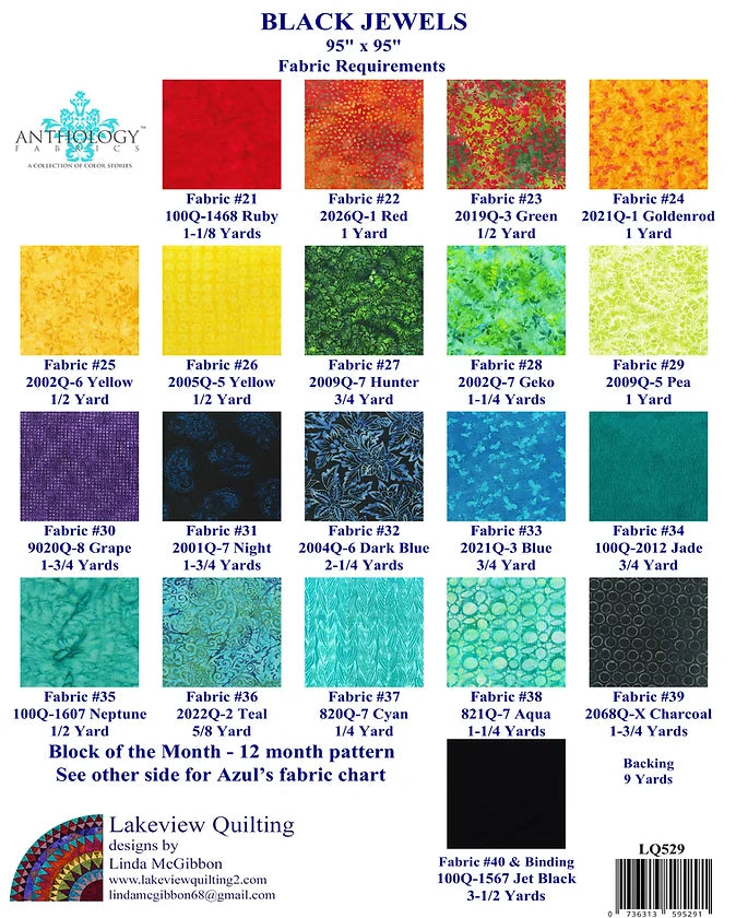 Back of the Azul BOM Downloadable Pattern by Lakeview Quilting