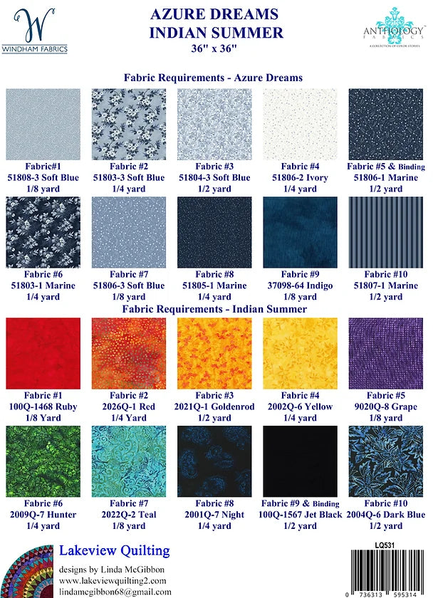 Back of the Azure Dreams Quilt Pattern by Lakeview Quilting