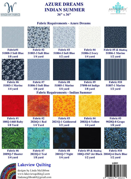 Back of the Azure Dreams Quilt Pattern by Lakeview Quilting