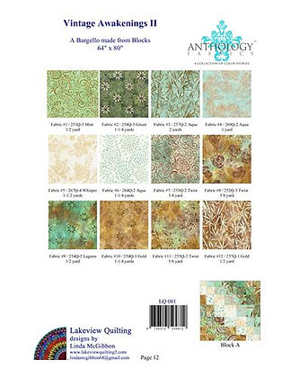 Back of the Vintage Awakenings II Downloadable Pattern by Lakeview Quilting
