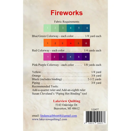 Back of the Fireworks Quilt Pattern by Lakeview Quilting