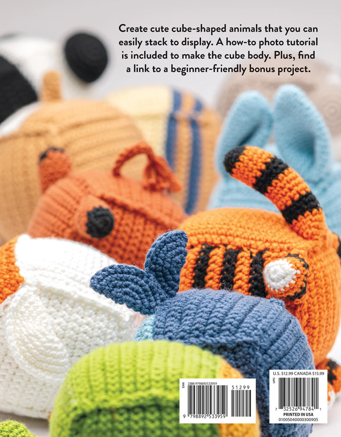 Back of. the Crochet Cubies: Stackable Crochet Animals  by Annie's