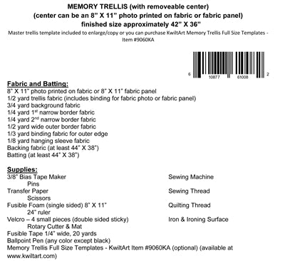 Memory Trellis Quilt Pattern by Kwilt Art