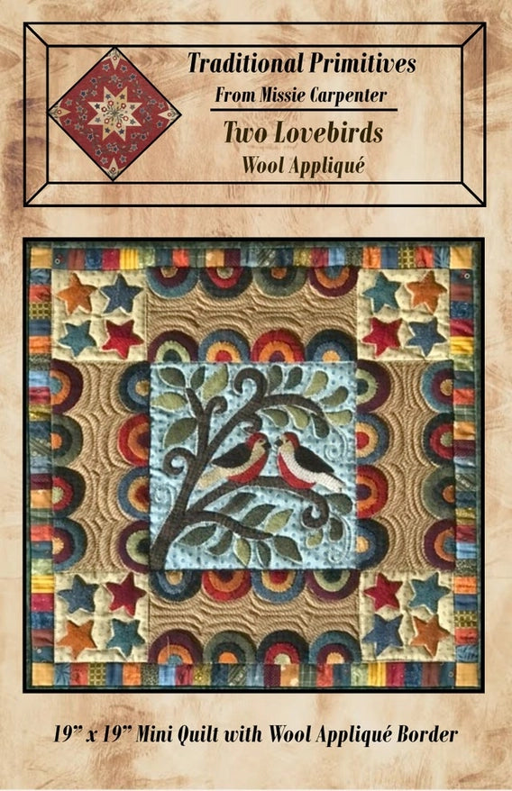 Two Lovebirds Wool Applique Pattern by Traditional Primitives
