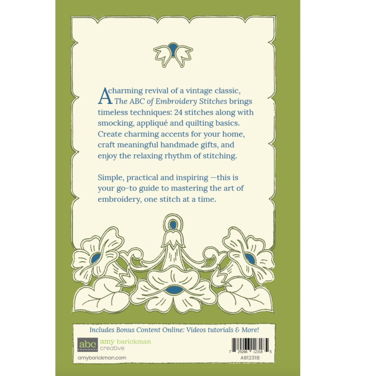 Back of the The ABC of Embroidery Stitches Guide by Amy Barickman