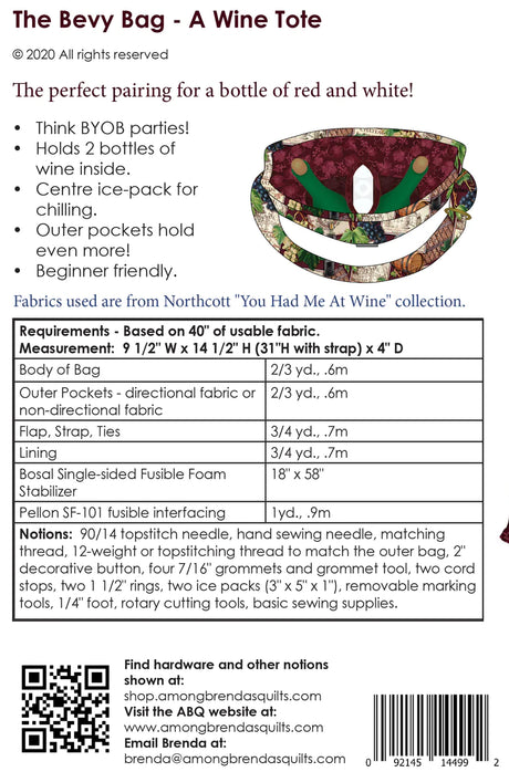 Back of the The New Bevy Bag Pattern by Among Brenda's Quilts and Bags
