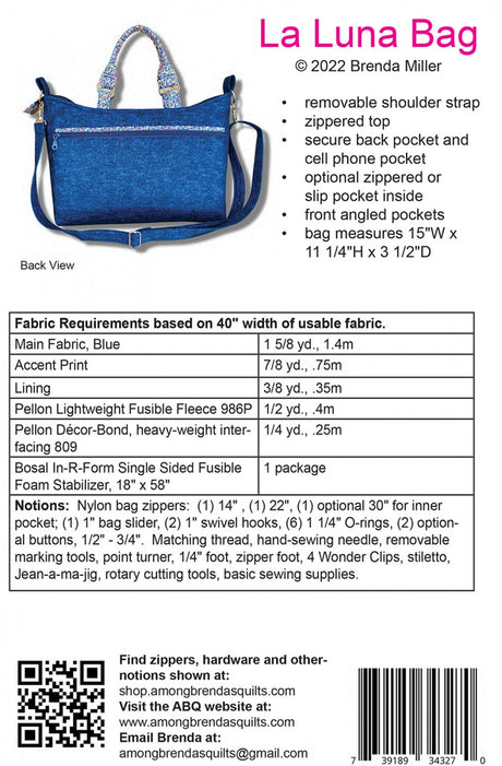 Back of the La Luna Bag by Among Brendas Quilts and Bags