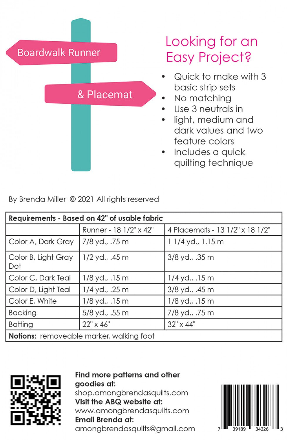 Back of the Boardwalk Runner & Placemat by Among Brendas Quilts and Bags
