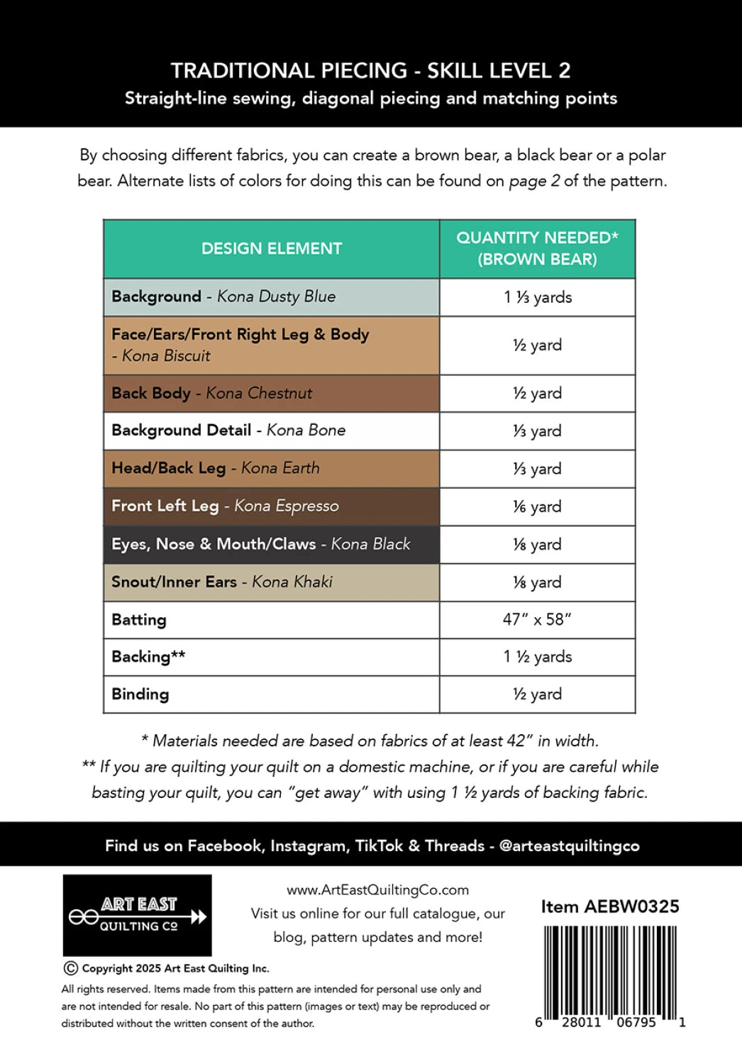 Back of the Bear-Wildered Quilt Pattern by Art East Quilting Co.