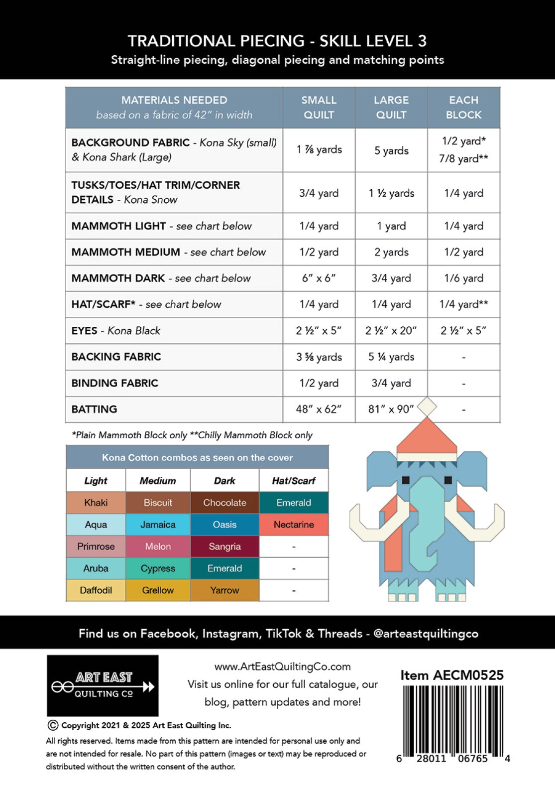 Back of the Chilly Mammoth Quilt Pattern by Art East Quilting CO