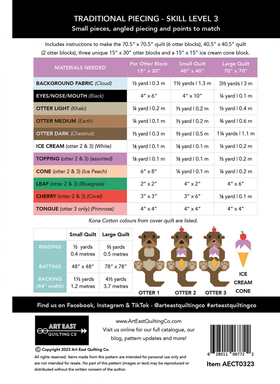 Back of the Cool Treats An Otter Quilt Pattern by Art East Quilting Co.