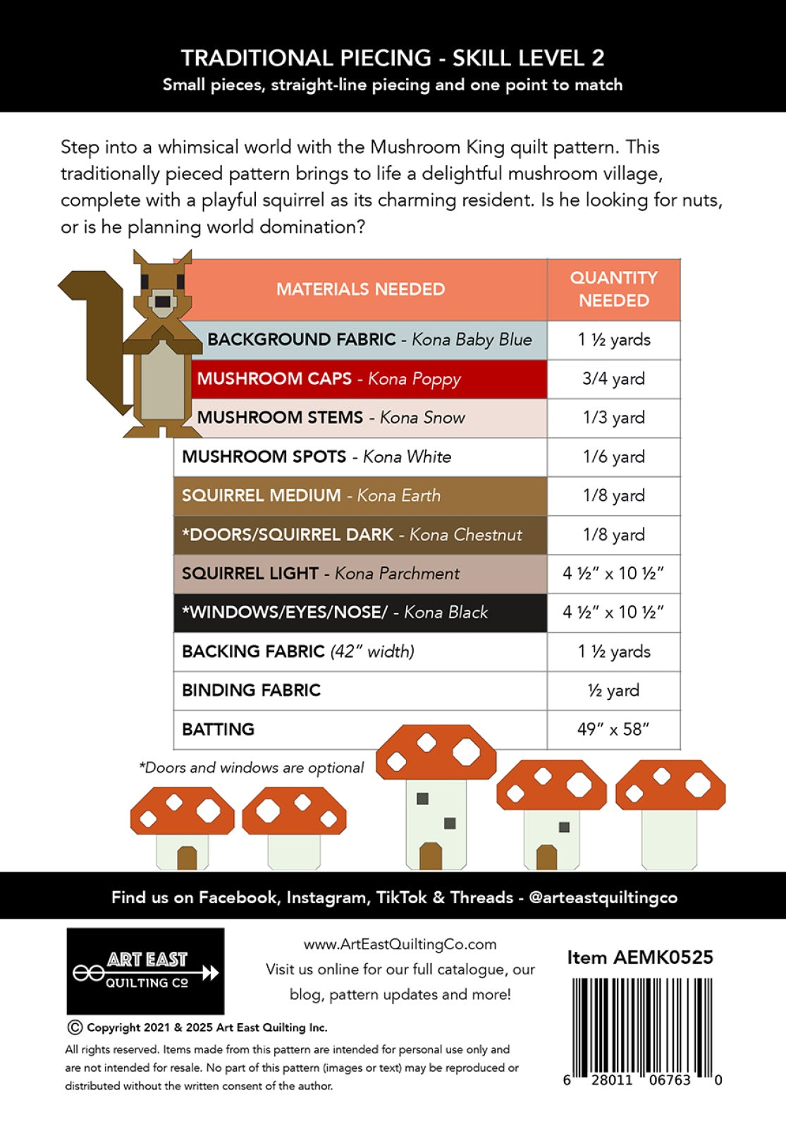 Back of the Mushroom King Quilt Pattern by Art East Quilting CO