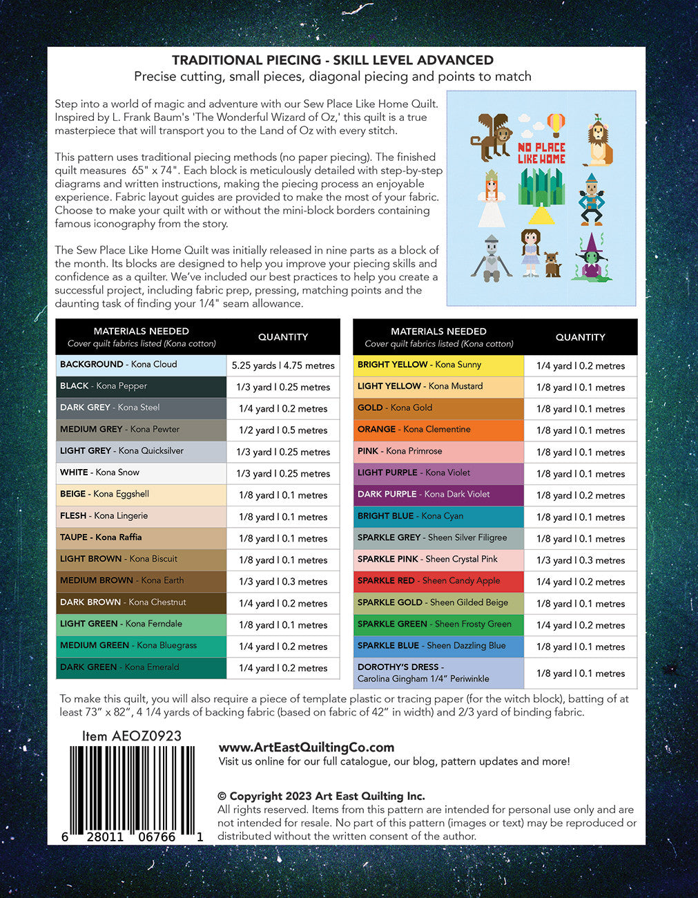 Back of the Sew Place Like Home - The Complete Quilt Project Pattern by Art East Quilting Co.