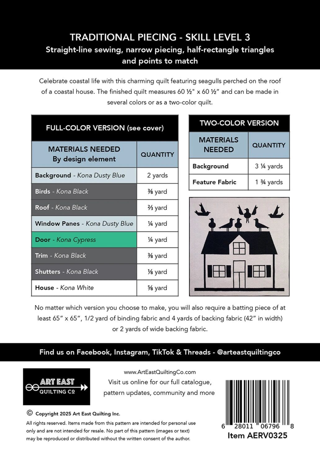 Back of the Rooftop View Quilt Pattern by Art East Quilting Co.