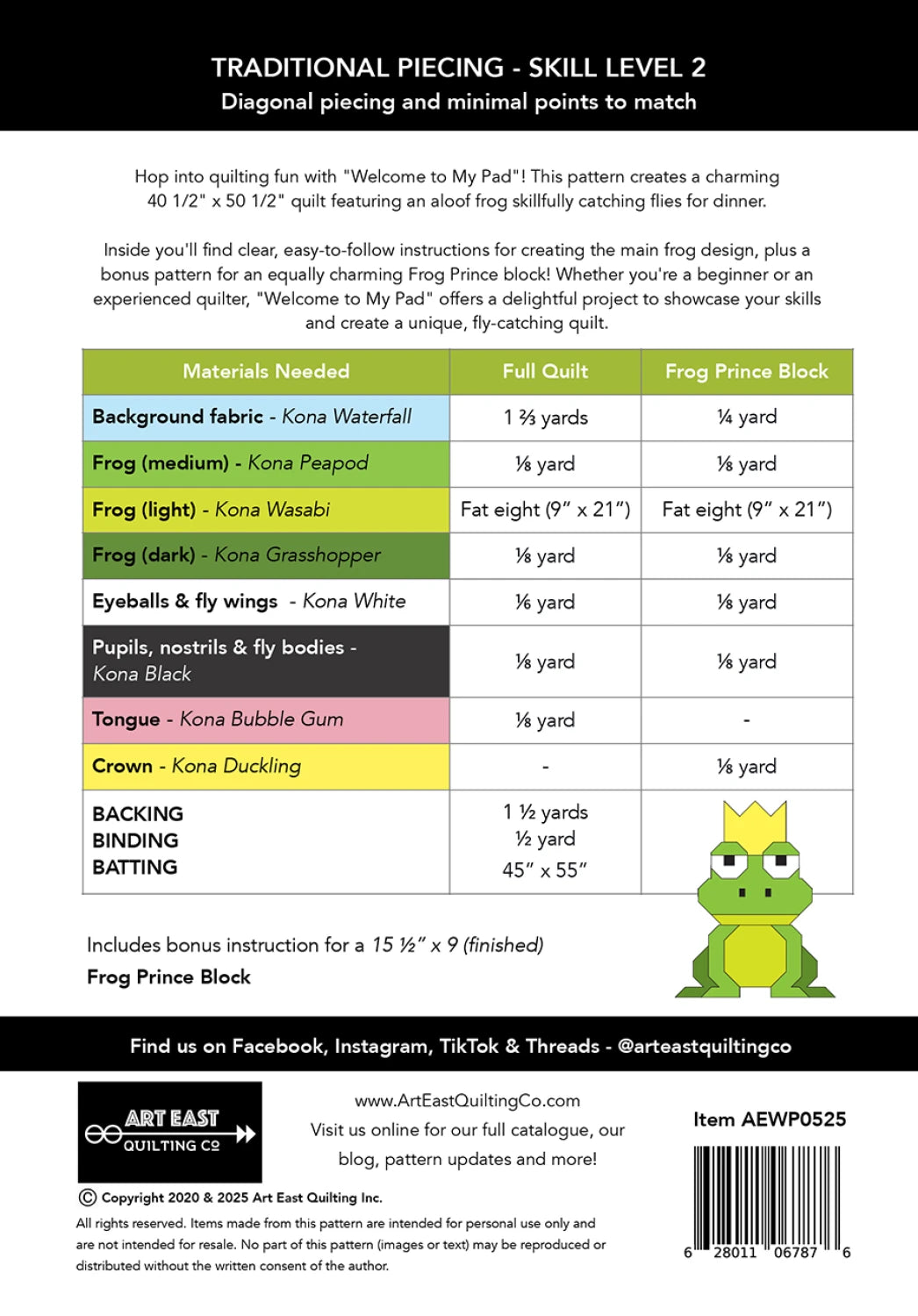 Back of the Welcome to My Pad Quilt Pattern by Art East Quilting CO