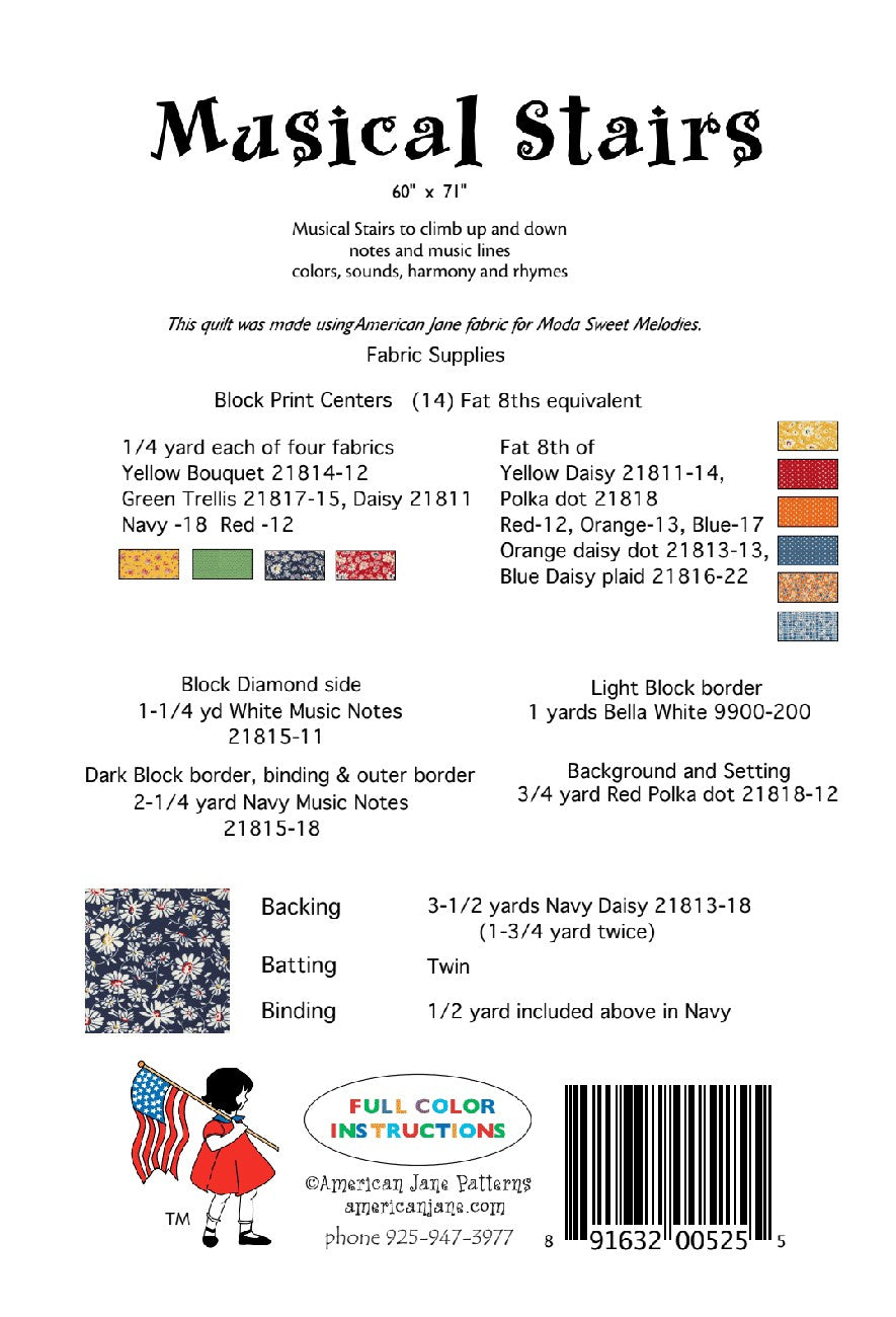 Back of the Musical Stairs Quilt Pattern by American Jane Patterns