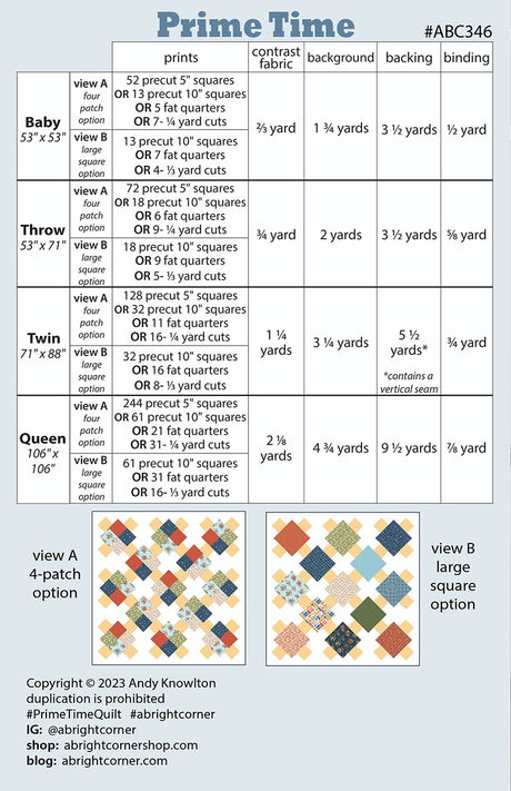 Back of the Prime Time Quilt Pattern by A Bright Corner