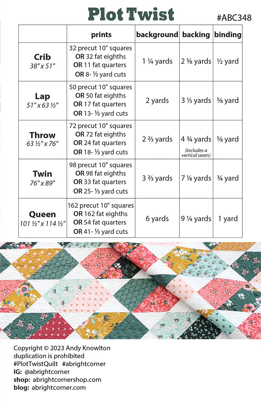 Back of the Plot Twist Quilt Pattern by A Bright Corner