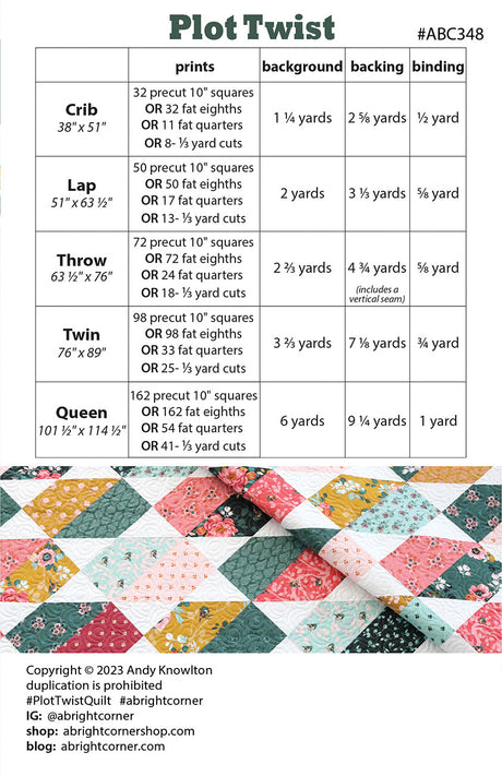Back of the Plot Twist Quilt Pattern by A Bright Corner