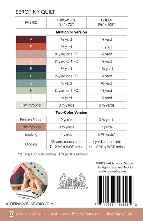 Back of the Serotiny Quilt Pattern by Alderwood Studio Patterns