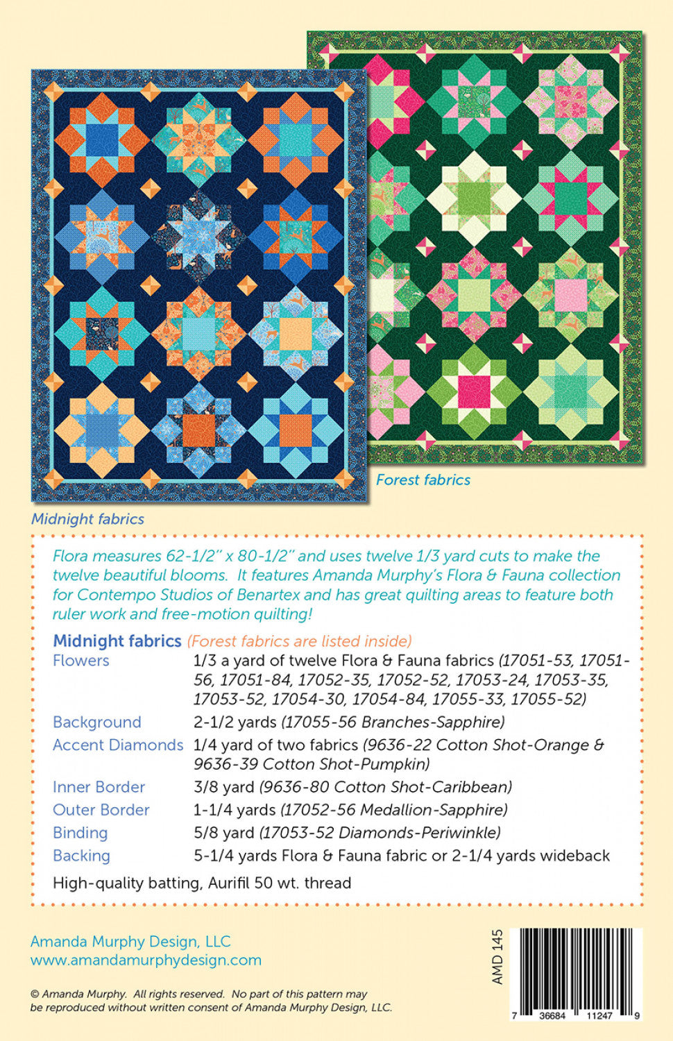 Back of the Flora Quilt Pattern by Amanda Murphy Design, LLC