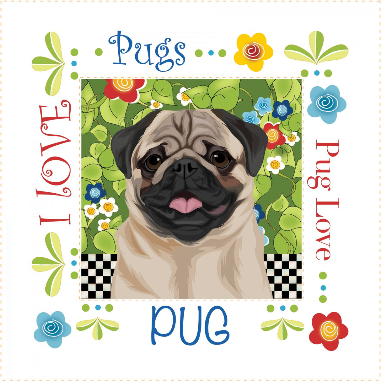 Fabric Art Panel 6in Pug by Jody Houghton Designs