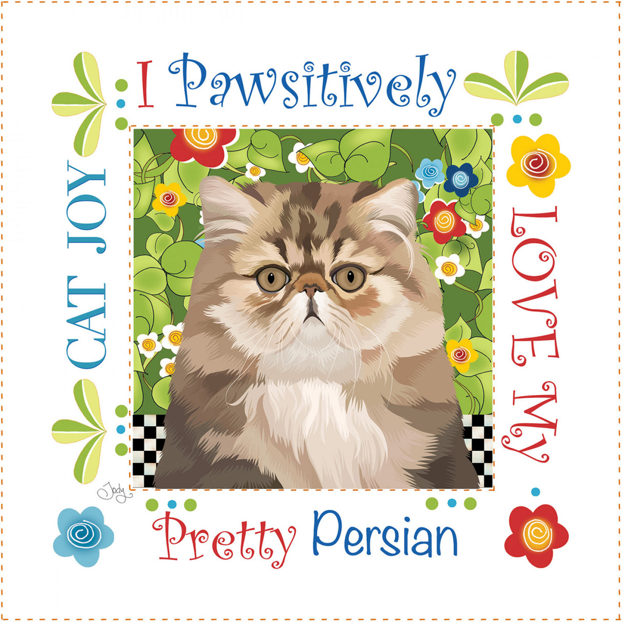 Fabric Art Panel 6in Square Persian Cat by Jody Houghton Designs