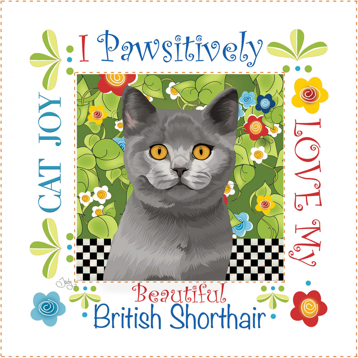 Fabric Art Panel 6in Square B.Shorthair Cat by Jody Houghton Designs