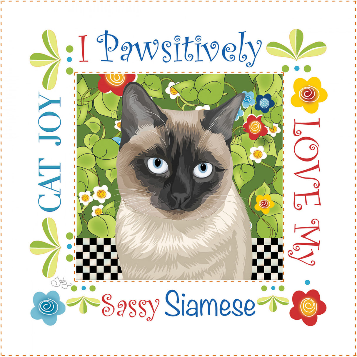 Fabric Art Panel 6in Square Siamese Cat by Jody Houghton Designs