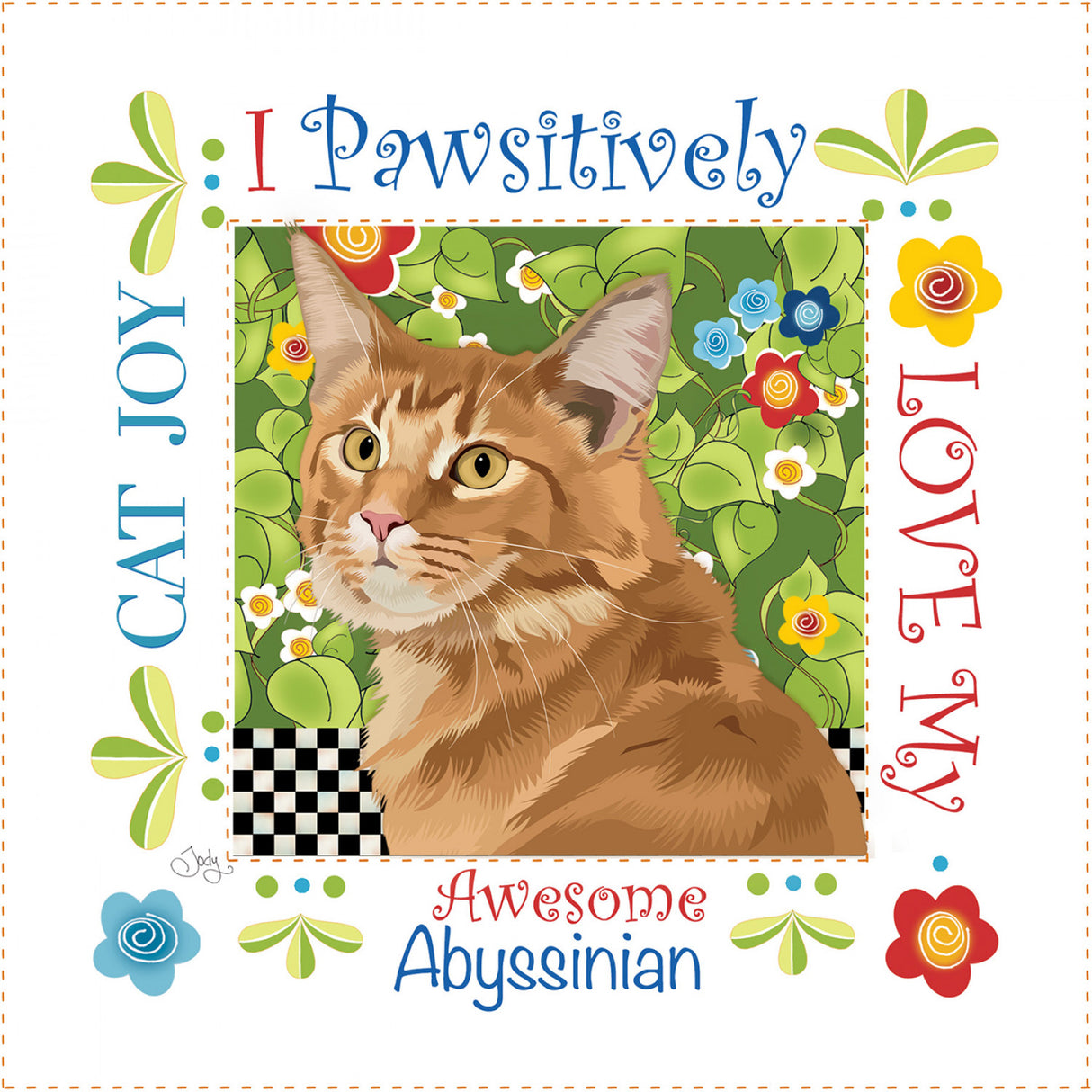 Fabric Art Panel 6in Square Abyssinian Cat by Jody Houghton Designs