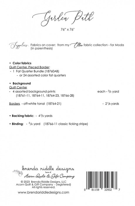 Back of the Garden Path Quilt Pattern by Acorn Quilt and Gift Company