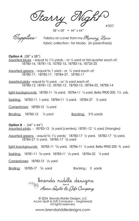 Back of the Starry Night Quilt Pattern by Acorn Quilt & Gift Company