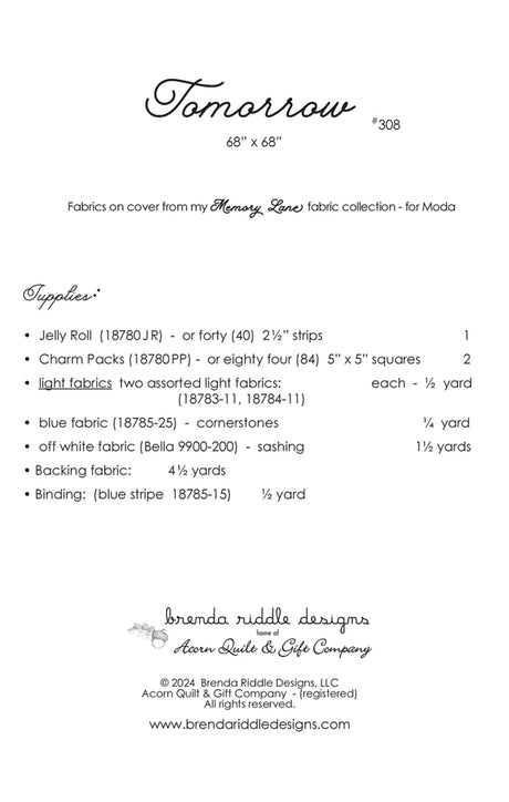 Back of the Tomorrow Quilt Pattern by Acorn Quilt & Gift Company