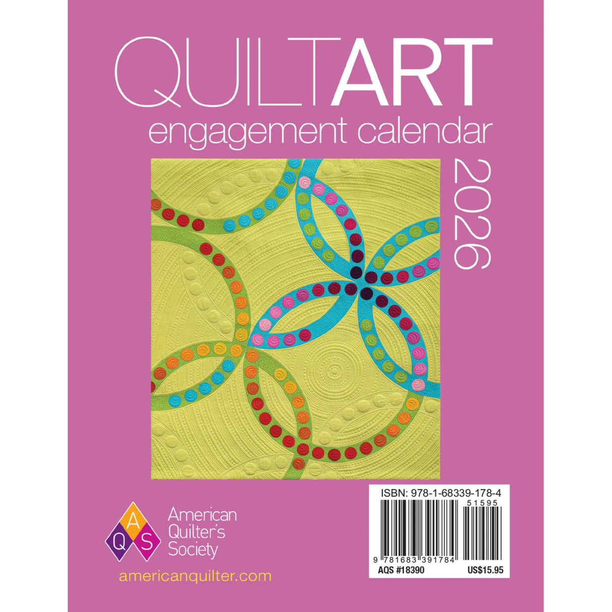 Back of the 2026 Quilt Art Engagement Calendar by American Quilters Society