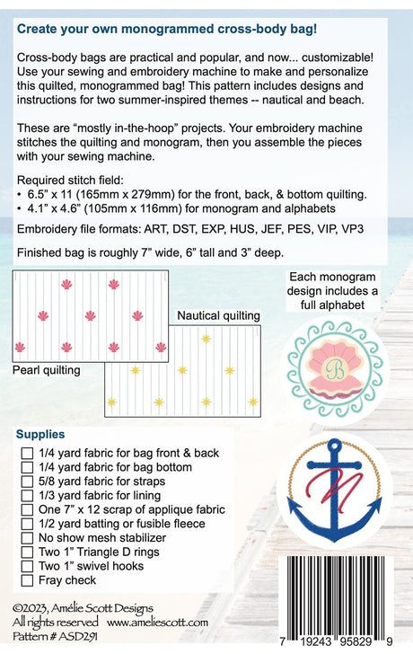 Back of the Arts & Letters Out & About Bag Pattern by Amelie Scott Designs