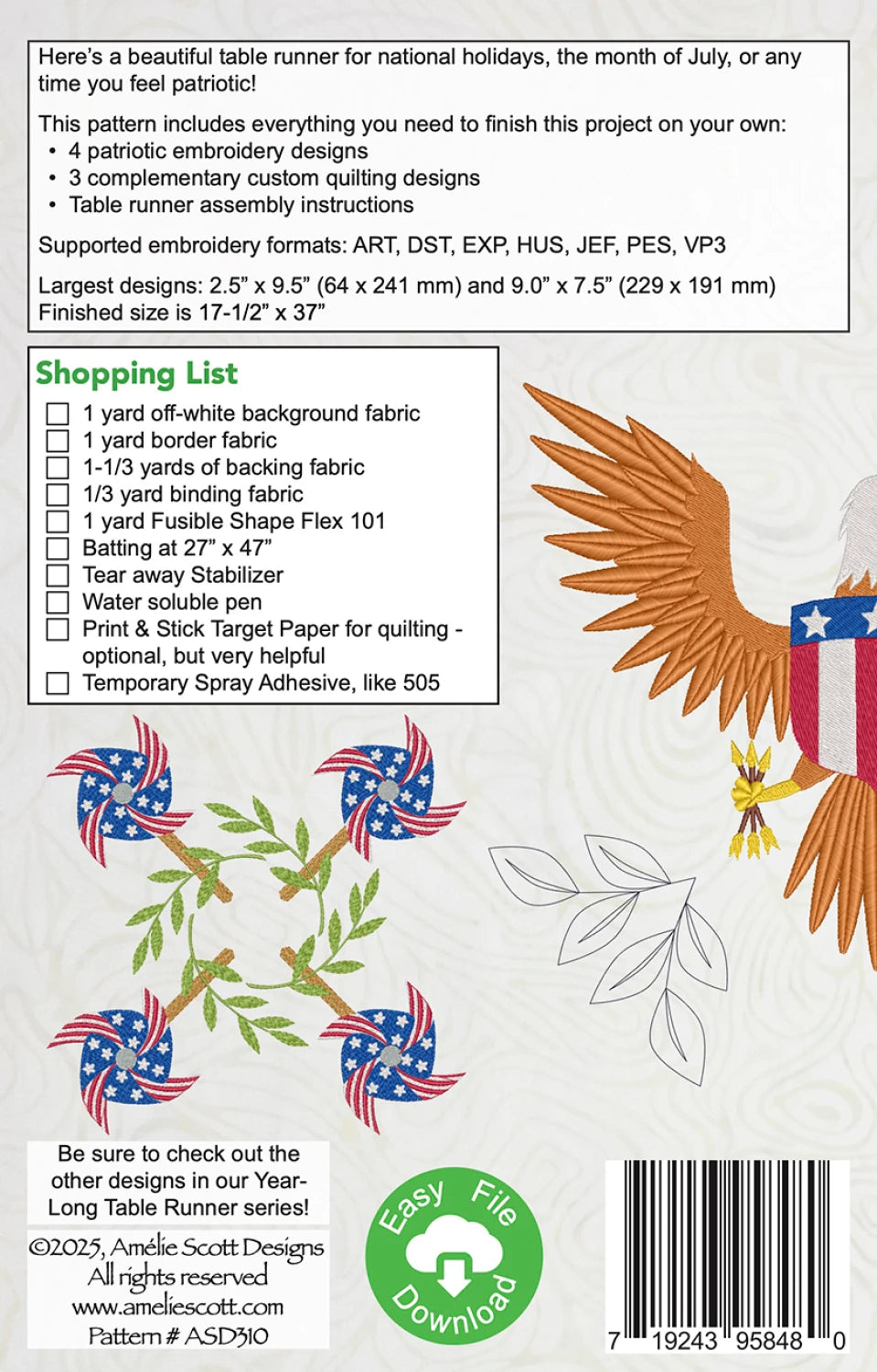 Back of the Patriotic Flyers Pattern by Creek Side Stitches