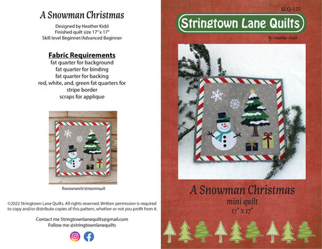 Back of the A Snowman Christmas Mini Downloadable Pattern by Stringtown Lane Quilts
