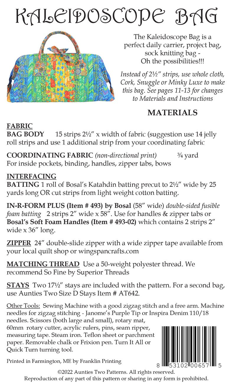 Back of the Kaleidoscope Bag Pattern by Aunties Two