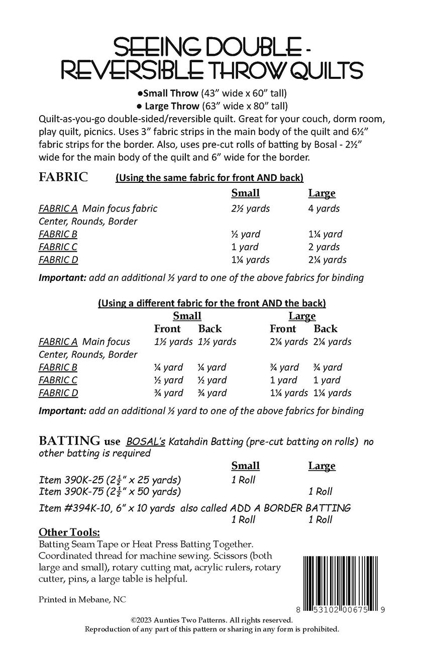 Back of the Seeing Double Reversible Throw Quilts by Aunties Two