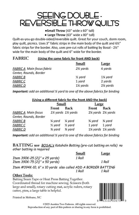 Back of the Seeing Double Reversible Throw Quilts by Aunties Two