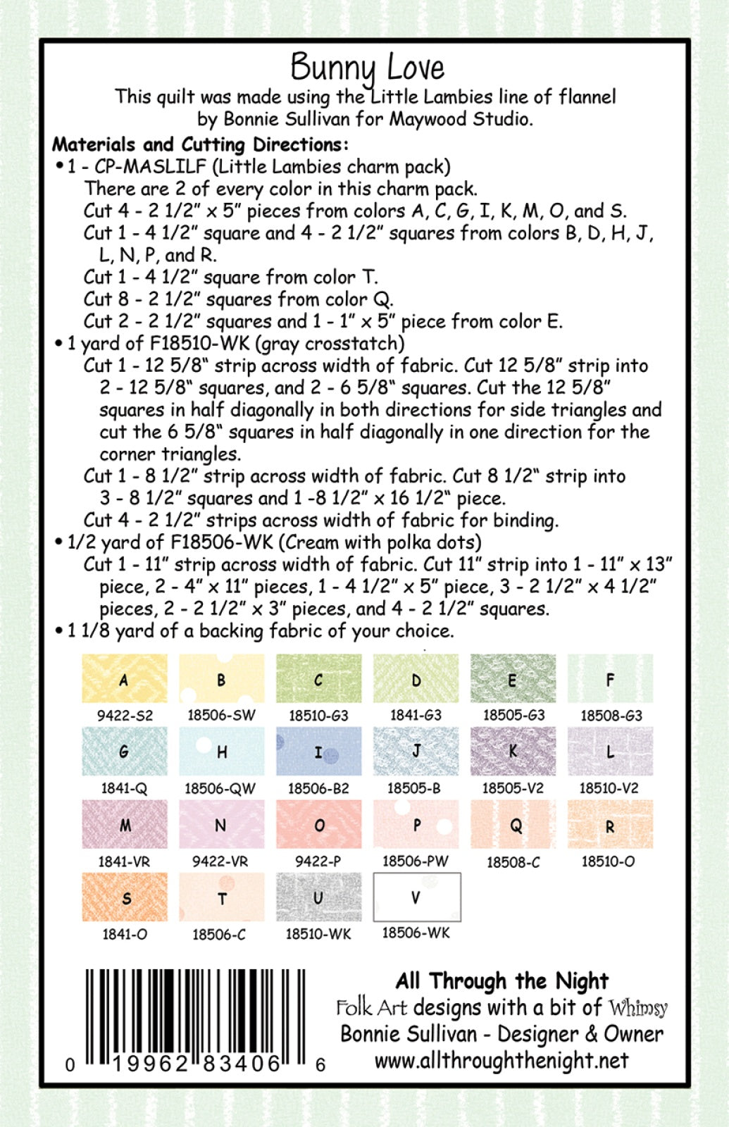Back of the Bunny Love Quilt Pattern by All Through The Night