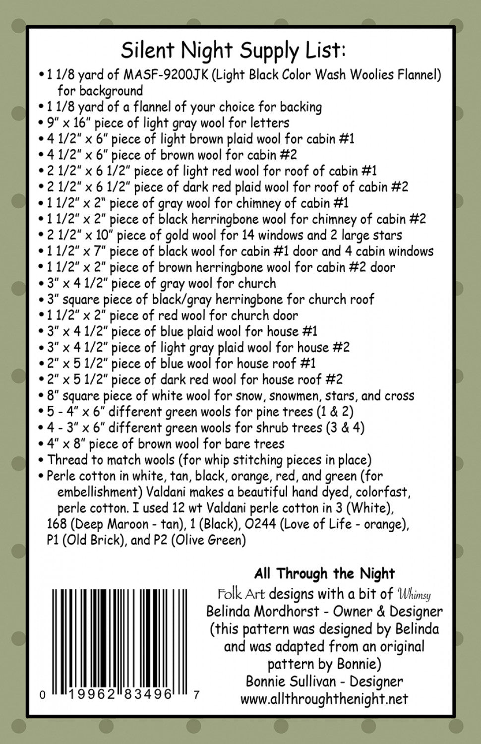 Back of the Silent Night Tree Skirt Quilt Patter by All Through The Night