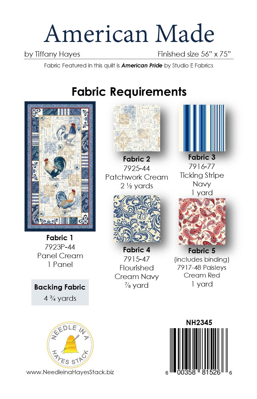Back of the American Made Downloadable Pattern by Needle In A Hayes Stack