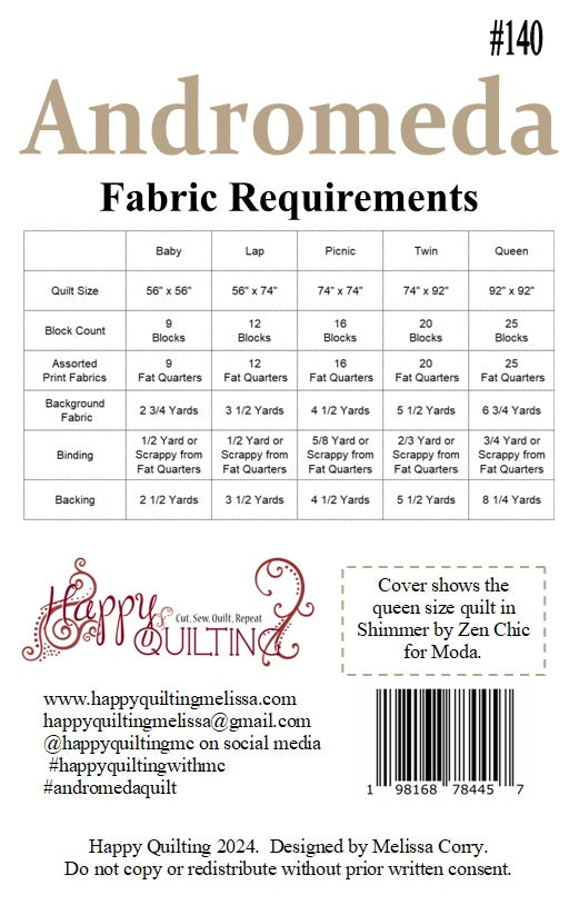 Back of the Andromeda Quilt Pattern by Happy Quilting Melissa Corry