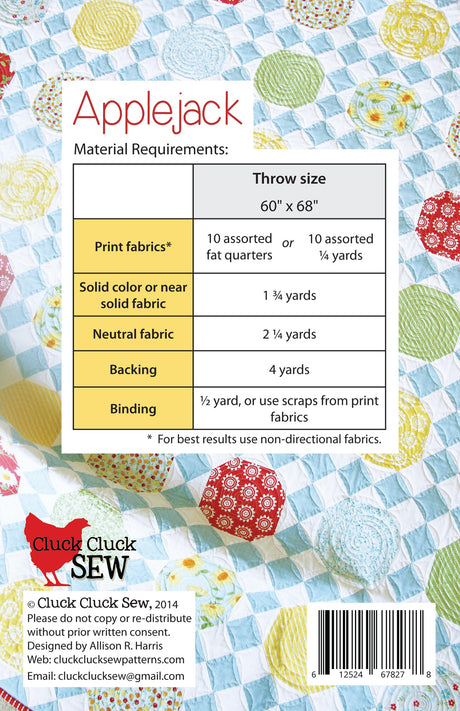 Back of the Applejack Quilt Pattern by Cluck Cluck Sew