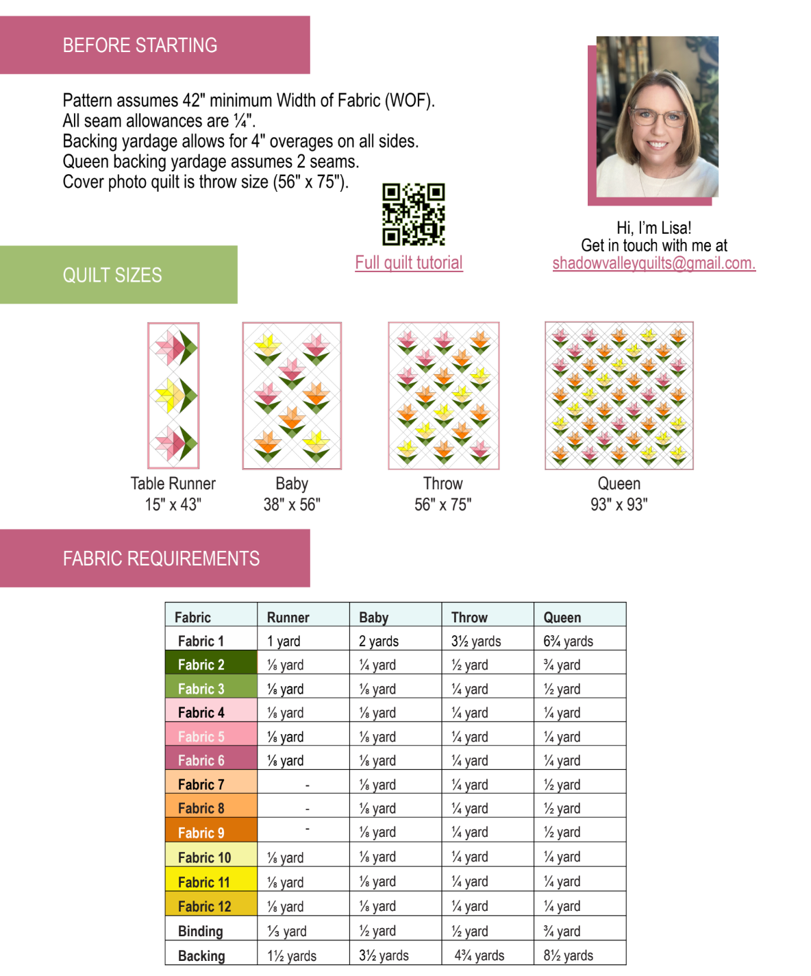 Back of the Lilies on Parade Downloadable Pattern by Shadow Valley Quilts