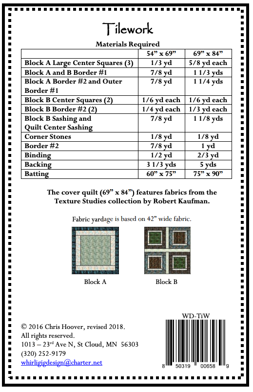 BAck of the Tilework Downloadable Pattern by Whirligig Designs