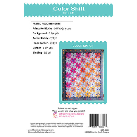 Back of the Color Shift Quilt Pattern by Blooming Boldly